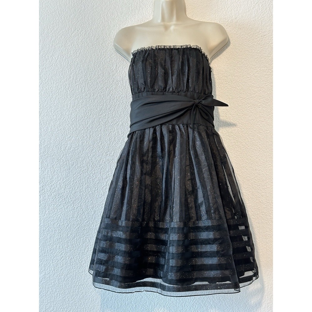 Vtg Y2K Sparkly Black Chiffon Dress 13 Fit Flare Fairy Whimsigoth Event‎ Wedding
